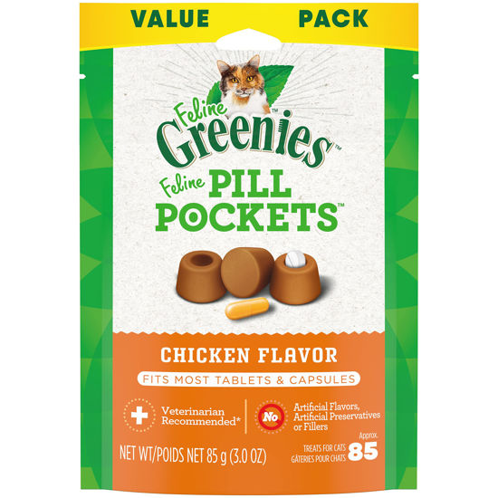 Picture of FELINE GREENIES PILL POCKETS for Cats Natural Soft Cat Treats, Chicken Flavor, 3 oz. Pack (85 Treats)