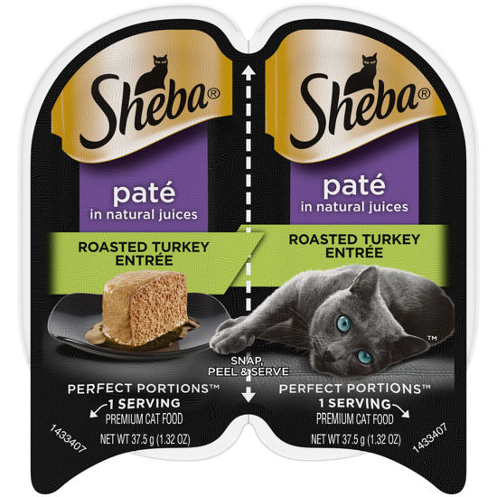 Picture of SHEBA PERFECT PORTIONS Paté Adult Wet Cat Food Trays (24 Count, 48 Servings), Roasted Turkey Entrée, Easy Peel Twin-Pack Trays