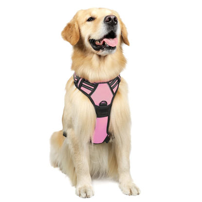 Picture of rabbitgoo No-Pull Pet Harness with 2 Leash Clips, Adjustable Soft Padded , Reflective No-Choke Pet Oxford Vest with Easy Control Handle for Large Dogs, Pink, L