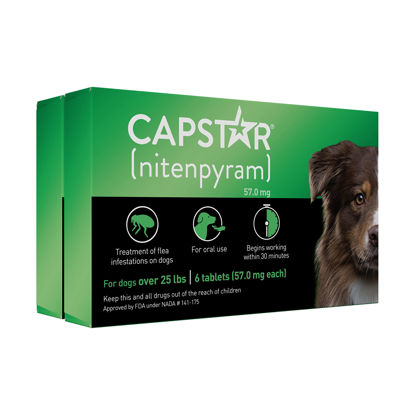 Picture of CAPSTAR (nitenpyram) Oral Flea Treatment for Dogs, Fast Acting Tablets Start Killing Fleas in 30 Minutes, Medium & Large Dogs (Over 25 lbs), 12 Doses