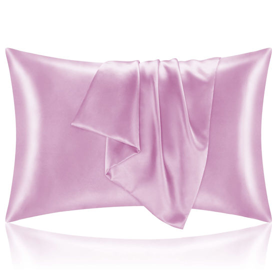 Picture of BEDELITE Satin Silk Pillowcase for Hair and Skin, Pink Pillow Cases Standard Size Set of 2 Pack, Super Soft Pillow Case with Envelope Closure (20x26 Inches)