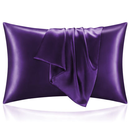 Picture of BEDELITE Satin Pillowcase for Hair and Skin, Queen Pillow Cases Set of 2 Pack, Super Soft Silky Plum Purple Pillow Case with Envelope Closure (20x30 Inches)