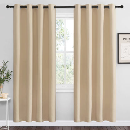 Picture of NICETOWN Blackout Draperies Curtains Panels - Window Treatment Thermal Insulated Solid Grommet Blackout Curtains/Panels/Drapes for Bedroom (Set of 2 Panels, 55 by 78 Inch, Biscotti Beige)