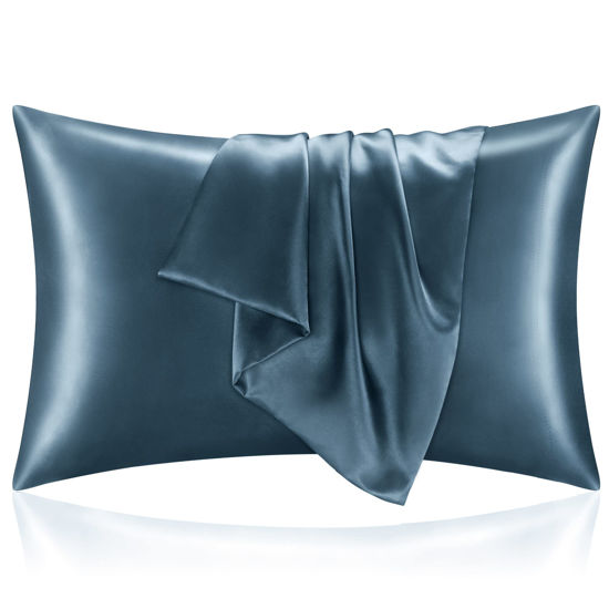 Picture of BEDELITE Satin Silk Pillowcase for Hair and Skin, Bluesteel Pillow Cases Standard Size Set of 2 Pack, Super Soft Pillow Case with Envelope Closure (20x26 Inches)