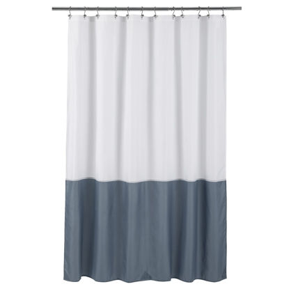 Picture of ALYVIA SPRING Waterproof Fabric Shower Curtain Liner - Soft & Light-Weight Cloth Shower Liner, 3 Bottom Magnets, Hotel Quality & Machine Washable - Standard Size 72x72, White and Stone Blue