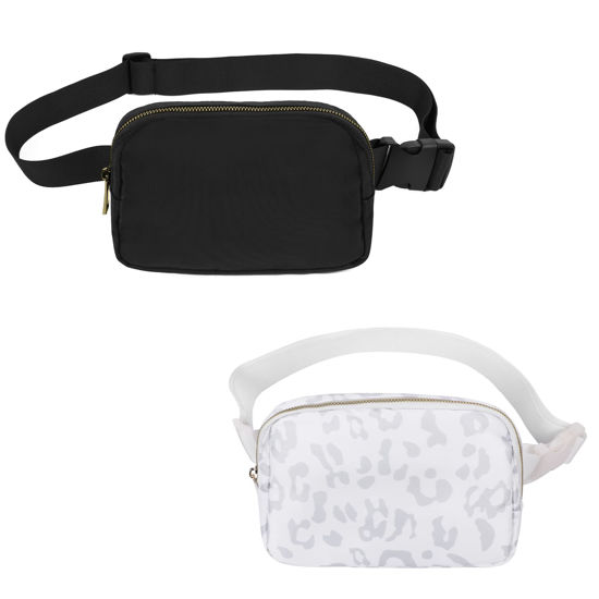 Picture of VOROLO Waist Pack for Running Fanny Pack for Women and Men Crossbody Belt Bag Bum Bag with Adjustable Strap for Sports Black+Leopard White