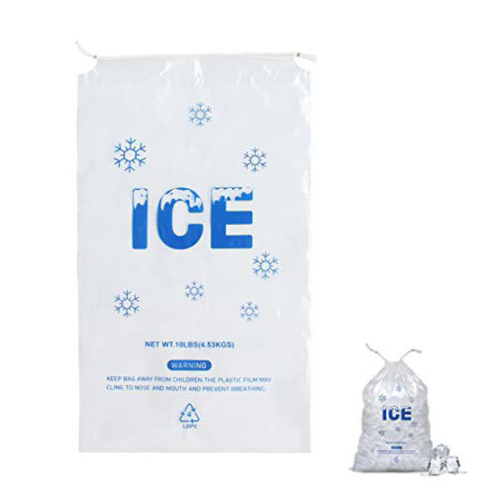 Picture of Belinlen 100 PACK 10 lb. Plastic Ice Bags with Cotton Draw String 12 x 21 Inch Heavy-Duty Plastic Ice Storage Bags with Draw String (2mil Thickness)