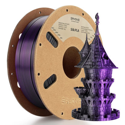 Picture of ERYONE Silk Dual Color Filament PLA 3D Printer 1.75mm +/- 0.03mm, Coextrusion Filament PLA Shiny Filament 1kg(2.2lbs), Black&Purple