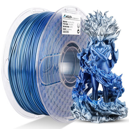 Picture of AMOLEN PLA 3D Printer Filament, PLA Filament 1.75mm Silk Shiny Filament Blue Silver Filament, 3D Printing Filament 1KG/2.2lb