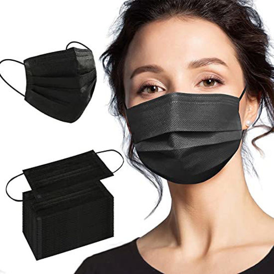 Picture of Face Mask 100PCS Adult Black Disposable Masks 3-Layer Filter Protection Breathable Dust Masks with Elastic Ear Loop for Men Women