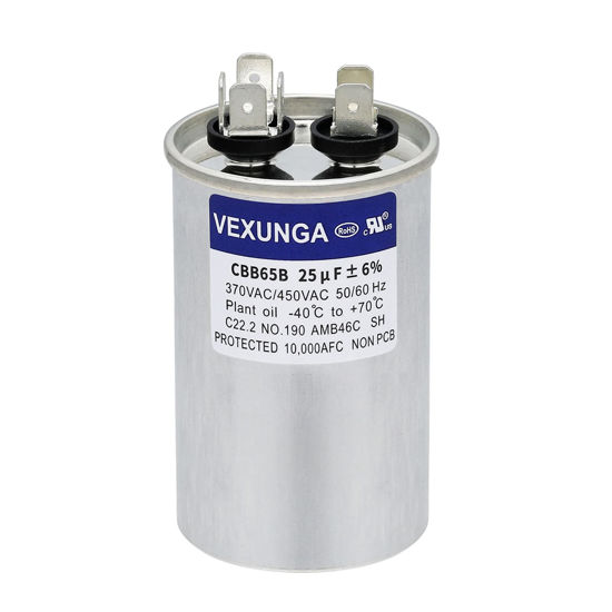 Picture of VEXUNGA 25uF 25 MFD 370VAC 440VAC 450VAC 50/60Hz CBB65 C65R Run Start Capacitor for AC Unit Fan Motor Start or Pool Pump or Air Condenser Straight Cool