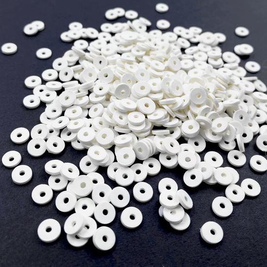 Picture of 2000pcs Heishi Vinyl Beads Polymer Clay Beads Flat Round Spacer Beads for Making Bracelet Necklace Earring Accessories DIY Handmade Craft (White, 6mm)