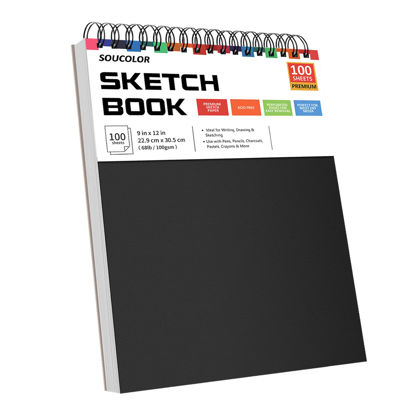 Picture of Soucolor 9" x 12" Sketch Book, 1-Pack 100 Sheets Spiral Bound Art Sketchbook, Acid Free (68lb/100gsm) Artist Drawing Book Paper Painting Sketching Pad