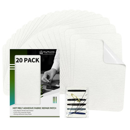 Picture of KING MOUNTAIN Iron-on Repair Patch 20 Pcs Pack,100% Cotton Iron-on Repair Patch,3"x4-1/4" with Back Glue Fabric Repair Kit,Repair Denim, Clothes and Fabric (White1.0)