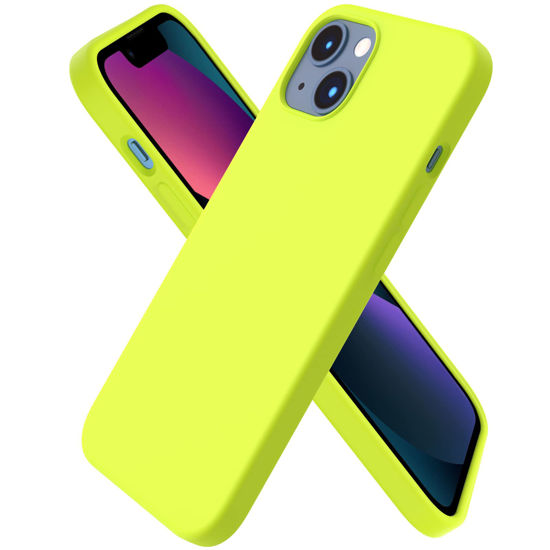 Picture of ORNARTO Compatible with iPhone 13 Case 6.1, Slim Liquid Silicone 3 Layers Full Covered Soft Gel Rubber Case Cover 6.1 inch-Fluorescent Yellow