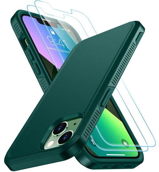 Picture of SPIDERCASE Designed for iPhone 13 Case/iPhone 14 Case, [10 FT Military Grade Drop Protection] [with 2 pcs Tempered Glass Screen Protector] Cover for iPhone 13 & 14 6.1 inch (Midnight Green)