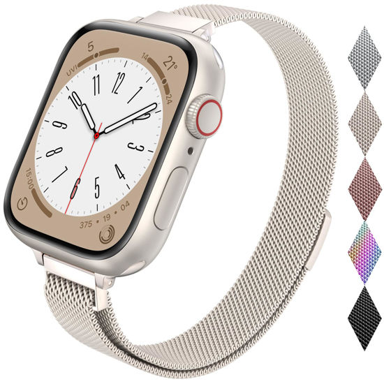 Picture of LELONG Women Slim Watch Band for Apple Watch Band 38mm 40mm 41mm 42mm 44mm 45mm 49mm, Stainless Steel Mesh Loop Magnetic Clasp Replacement for iWatch Bands Series Ultra 8 7 SE 6 5 4 3 2 1