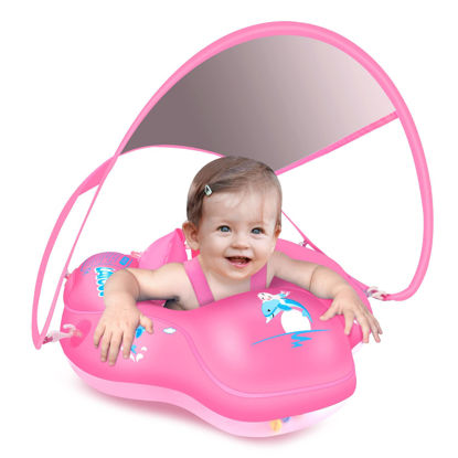 Picture of LAYCOL Baby Swimming Float Inflatable Baby Pool Float Ring Newest with Sun Protection Canopy,add Tail no flip Over for Age of 3-36 Months