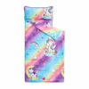 Picture of Wake In Cloud - Extra Long Unicorn Nap Mat, with Removable Pillow for Kids Toddler Boys Girls Daycare Preschool Kindergarten Sleeping Bag, Colorful Unicorns Rainbow, 100% Microfiber