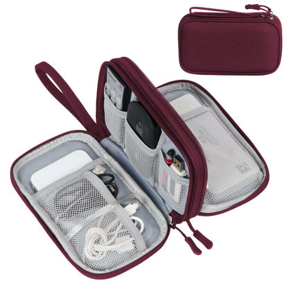 Picture of FYY Electronic Organizer, Travel Cable Organizer Bag Pouch Electronic Accessories Carry Case Portable Waterproof Double Layers All-in-One Storage Bag for Cable, Cord, Charger, Phone, Earphone Wine Red