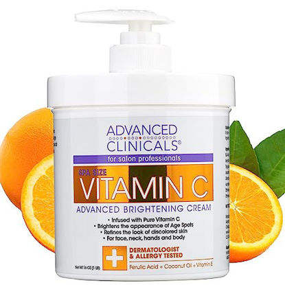 Picture of Advanced Clinicals Vitamin C Cream Face Lotion & Body Lotion Moisturizer | Anti Aging Skin Care Firming & Brightening Cream For Body, Face, Uneven Skin Tone, Wrinkles, & Sun Damaged Dry Skin, 16 Oz