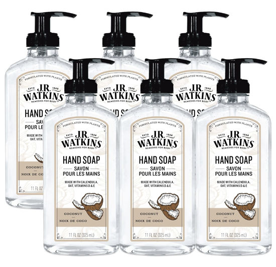 Picture of J.R. Watkins Gel Hand Soap, Scented Liquid Hand Wash for Bathroom or Kitchen, USA Made and Cruelty Free, 11 fl oz, Coconut, 6 Pack