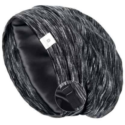 Picture of YANIBEST Silk Satin Bonnet Hair Wrap for Sleeping - Adjustable Stay on Silk Lined Slouchy Beanie Hat for Curly Hair and Braids