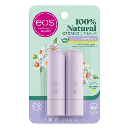Picture of eos 100% Natural & Organic Lip Balm- Chamomile, Dermatologist Recommended for Sensitive Skin, All-Day Moisture, 0.14 oz, 2-Pack