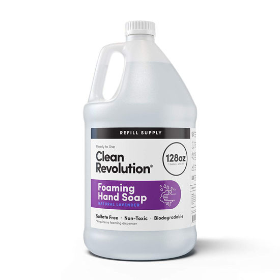 Picture of Clean Revolution Foaming Hand Soap Refill Supply Container. Ready to Use Formula. Natural Lavender Fragrance, 128 Fl. Oz