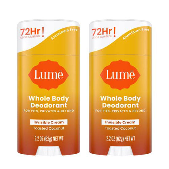 Picture of Lume Whole Body Deodorant - Invisible Cream Stick - 72 Hour Odor Control - Aluminum Free, Baking Soda Free, Skin Safe - 2.2 ounce (Pack of 2)(Toasted Coconut)