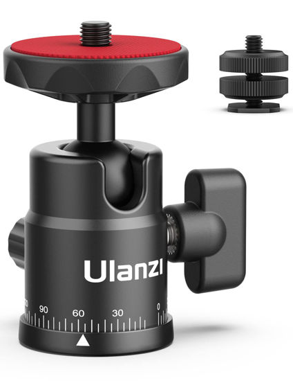 Picture of Mini Ball Head, ULANZI H28 Panoramic Tripod Head + Dual Hot Shoe Mount DSLR Camera Mount Adapter Photograph Attachment Accessories for Gopro Cam Camcorder Smartphone Light Microphone Loading 5.5lb