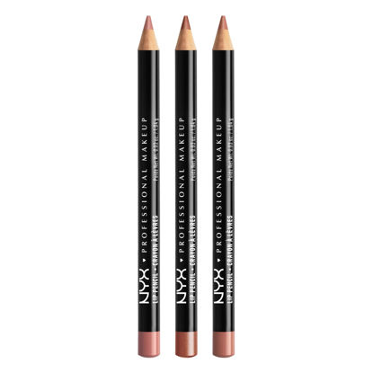 Picture of NYX PROFESSIONAL MAKEUP Slim Lip Pencil, Long-Lasting Creamy Lip Liner - Pack Of 3 (Peakaboo Neutral, Nude Pink, Ever)