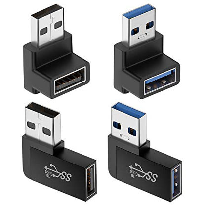 Picture of Jadebones 90 Degree USB 3.0 Adapter (4 Pack), Vertical Up and Down Angle, Horizontal Left and Right Angle USB Male to Female Extender Connector