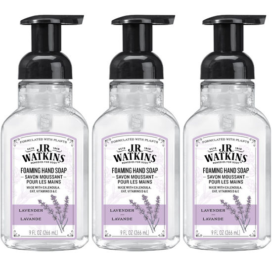 Picture of J.R. Watkins Foaming Hand Soap with Pump Dispenser, Moisturizing Foam Hand Wash, All Natural, Alcohol-Free, Cruelty-Free, USA Made, Lavender, 9 fl oz, 3 Pack