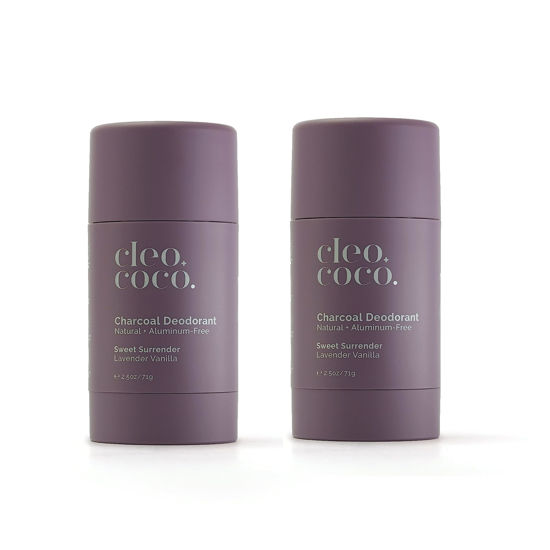 Picture of Cleo+Coco Natural Deodorant for Women & Men, Aluminum Free with Organic Coconut Oil, Activated Charcoal for 24-Hour Odor Protection and All-Day Performance, Made in the USA - Lavender Vanilla (2-Pack) 1.7oz