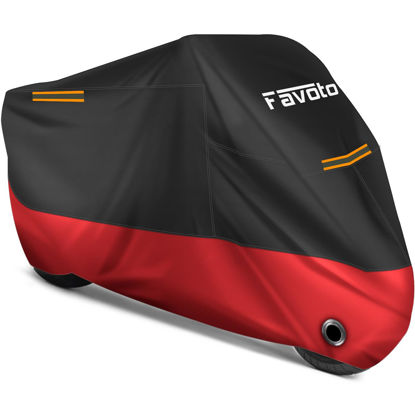 Picture of Favoto Motorcycle Cover 96.5 inches Length All Season Universal Weather Waterproof Sun Outdoor Protection Durable Night Reflector with Lock-Holes & Storage Bag Motorbike Vehicle Cover