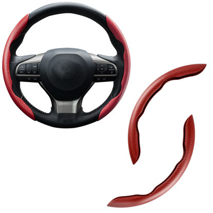 Picture of Amiss Car Carbon Fiber Anti-Skid Steering Wheel Cover, Segmented Steering Wheel Protector, Butterfly Steering Wheel Cover, Universal 99% Car Wheel Cover Protector, Car Interior Accessories (Red)