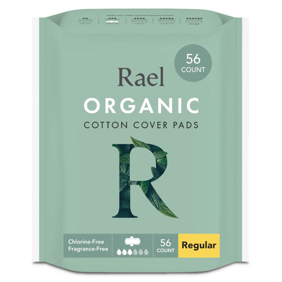 Picture of Rael Pads For Women, Organic Cotton Cover Pads - Regular Absorbency, Unscented, Ultra Thin Pads with Wings for Women (Regular, 56 Total)