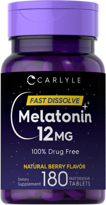 Picture of Carlyle Melatonin 12 mg Fast Dissolve 180 Tablets | Drug Free | Natural Berry Flavor | Vegetarian, Non-GMO, Gluten Free