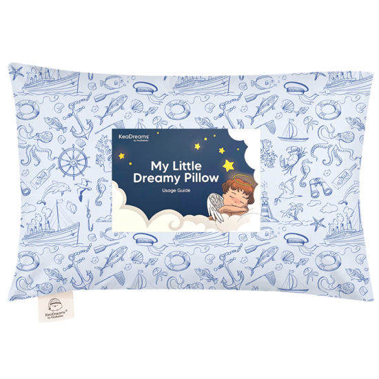 Picture of Toddler Pillow with Pillowcase - 13x18 My Little Dreamy Pillow, Organic Cotton Toddler Pillows for Sleeping, Kids Pillow, Travel Pillows, Mini Pillow, Nursery Pillow, Toddler Bed Pillow (Nautical)