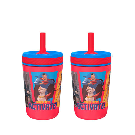 Picture of Zak Designs DC League of Super-Pets Kelso Tumbler Set, Leak-Proof Screw-On Lid with Straw, Made of Durable Plastic and Silicone Non-BPA Materials, Perfect Bundle for Kids (15 oz, 2pc Set)