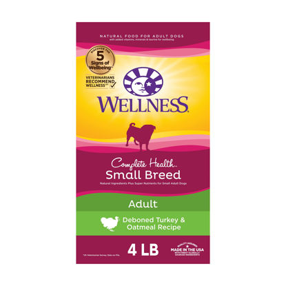 Picture of Wellness Complete Health Small Breed Dry Dog Food with Grains, Natural Ingredients, Made in USA with Real Turkey, For Dogs Up to 25 lbs, (Adult, Turkey & Oatmeal, 4-Pound Bag)