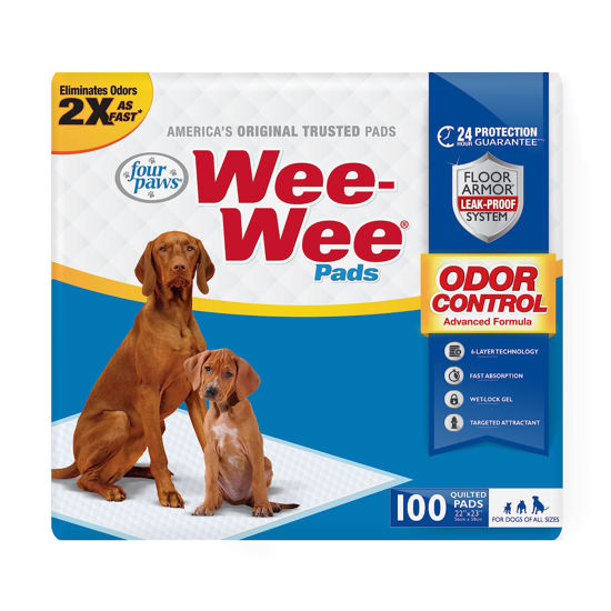 Picture of Four Paws Wee-Wee Odor Control Advanced Formula Pee Pads for Dogs - Dog & Puppy Pads for Potty Training - Dog Housebreaking & Puppy Supplies - 22" x 23" (100 Count)