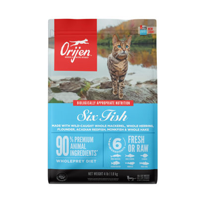 Picture of ORIJEN Six Fish Dry Cat Food, Grain Free Cat Food for All Life Stages, With WholePrey Ingredients, 4lb