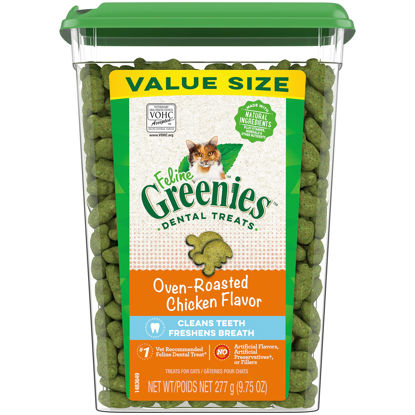 Picture of FELINE GREENIES Adult Dental Cat Treats, Oven Roasted Chicken Flavor, 9.75 oz. Tub