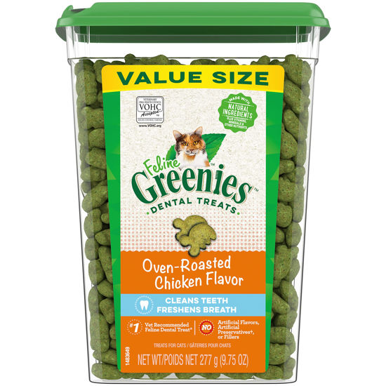 Picture of FELINE GREENIES Adult Dental Cat Treats, Oven Roasted Chicken Flavor, 9.75 oz. Tub