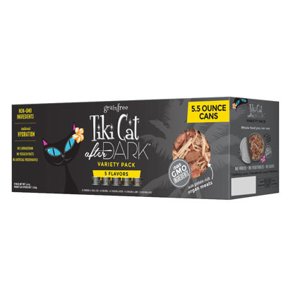 Picture of Tiki Cat After Dark, Variety Pack, High-Protein and 100% Non-GMO Ingredients, Wet Cat Food for Adult Cats, 5.5 oz. Cans (Pack of 8)