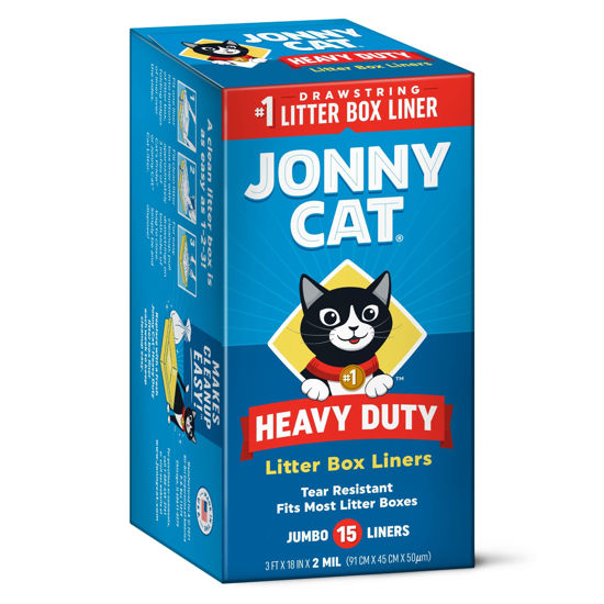 Picture of Jonny Cat Litter Box Liners: Heavy Duty - Tear & Leak Resistant - Drawstring Close - Jumbo, 15 Count