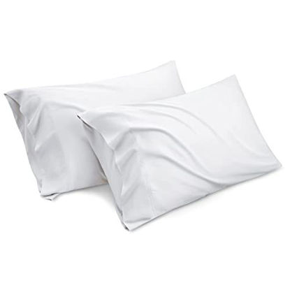 Picture of Bedsure Cooling Pillow Cases Queen - White Rayon Derived from Bamboo Pillowcase 2, Silky Soft & Breathable Pillow Covers with Envelope Closure for Kids, Gift for Hot Sleepers in Summer, 20x30 Inches