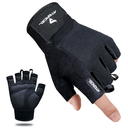 Picture of ATERCEL Workout Gloves for Men and Women, Exercise Gloves for Weight Lifting, Cycling, Gym, Training, Breathable and Snug fit (Black, XS)